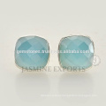 925 Sterling Silver Stud earrings Blue Chalcedony Gemstone Silver Earrings For Women